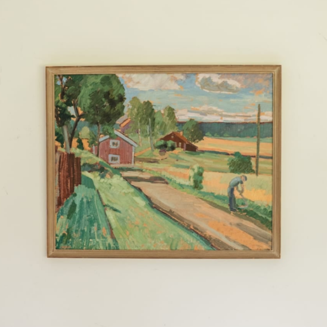 Double Sided Painting of Swedish Landscape and Two Men